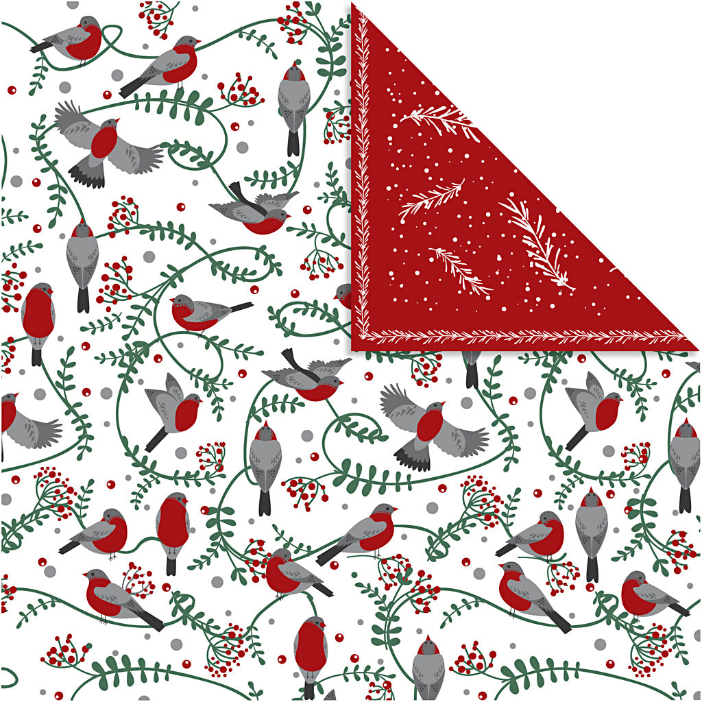 Vivi Gade design paper, birds and branches, sheet 30.5x30.5 cm, 180 g, 5 sheets 1 box