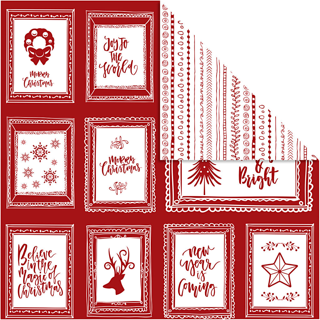 Vivi Gade design paper, frames with text and doodles, sheet 30.5x30.5 cm, 180 g, 5 sheets 1 box