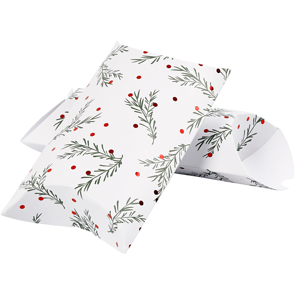 Vivi Gade gift boxes, branch with Christmas balls, size 18x15x6 cm, 300 g, green, red metallic, white, 3 pieces 1 box