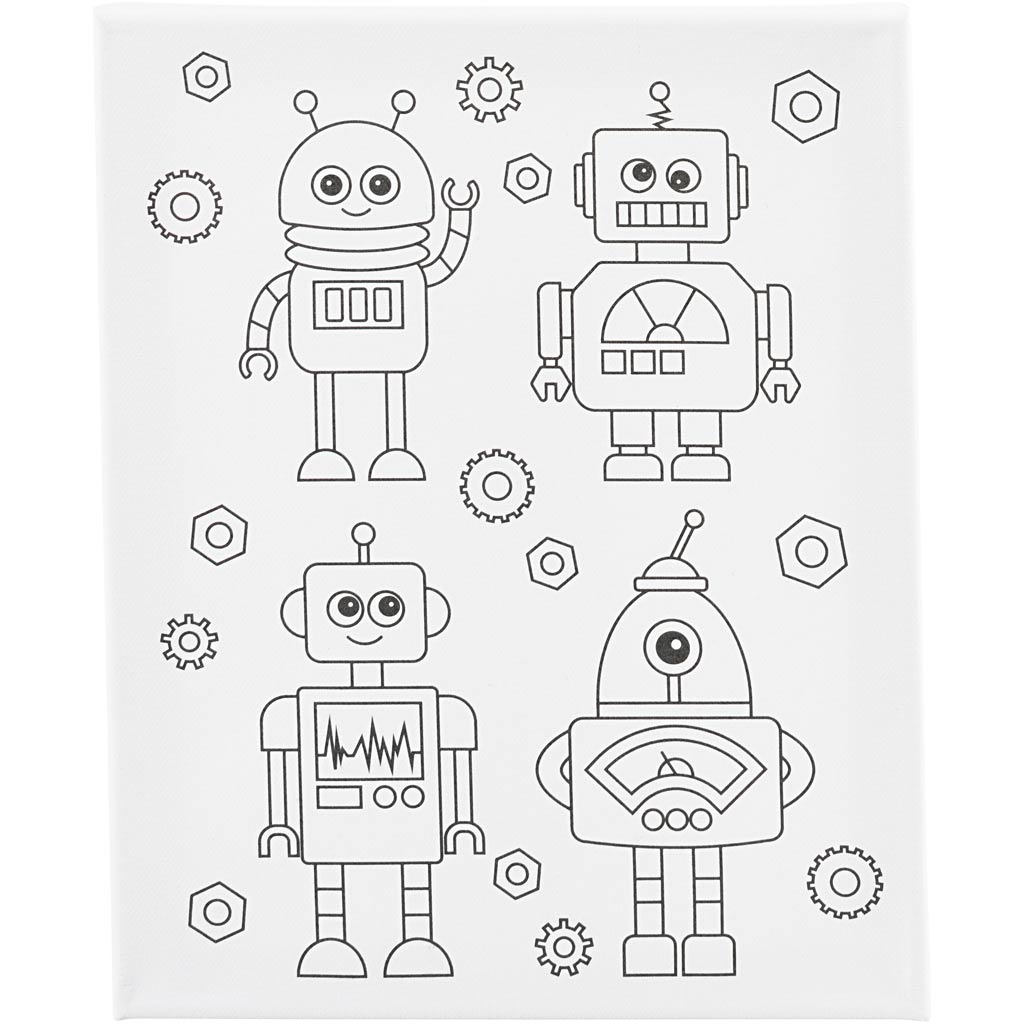 Creativ company schildercanvas met print, robots , d: 1,6 cm, afm 24x30 cm, 360 gr, 1 stuk