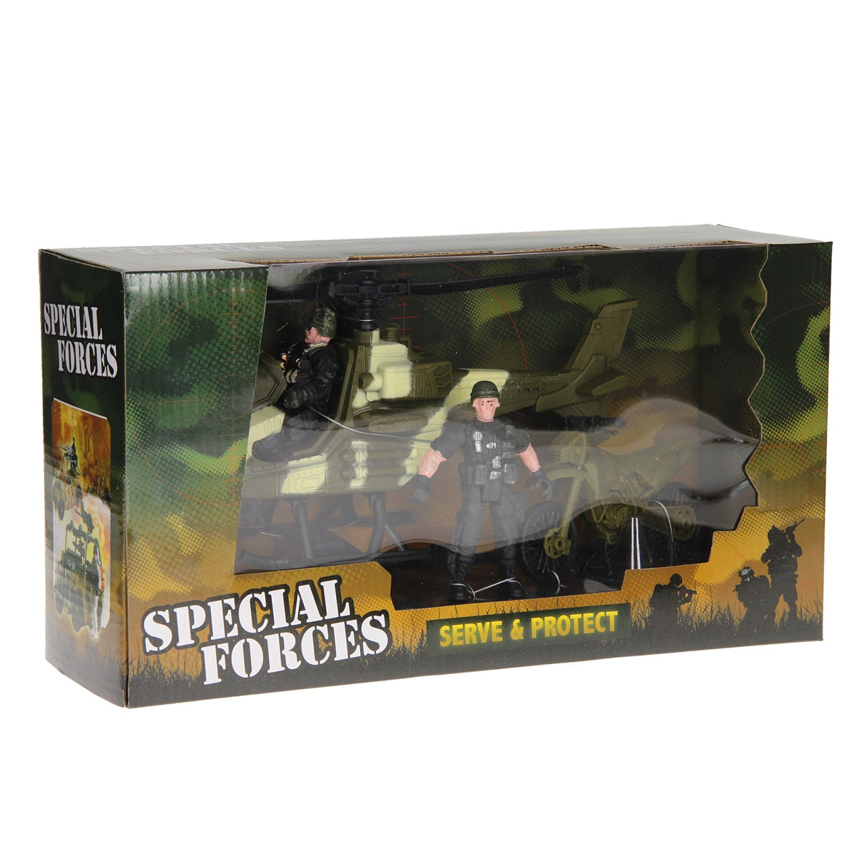 Johntoy Army Forces play set Helicopter and motorcycle