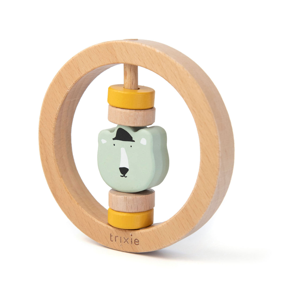 Trixie wooden rattle around Mr. Bear