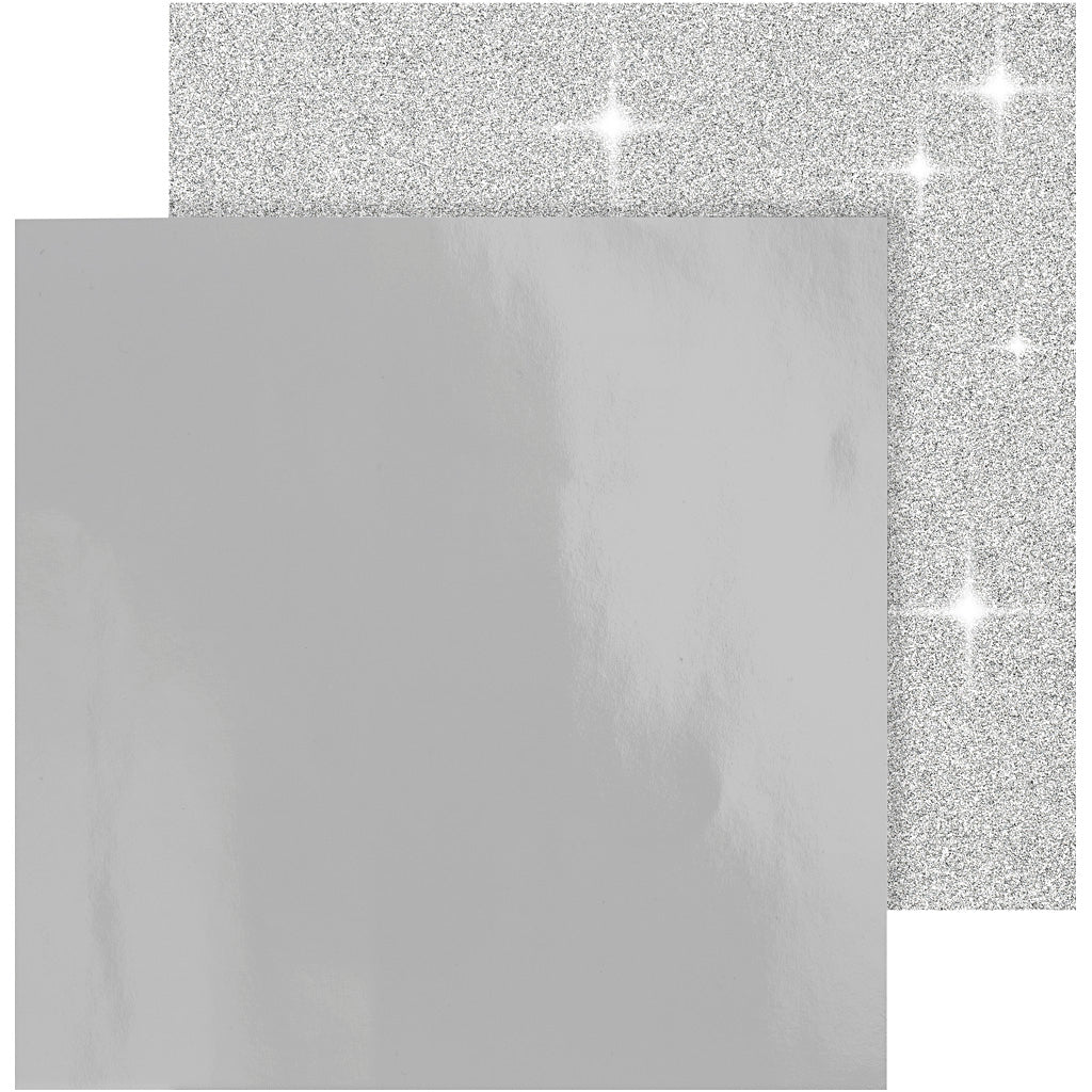 Vivi Gade design paper, 30.5x30.5 cm sheet, 120+128 gr, silver, 2 sheets in a box