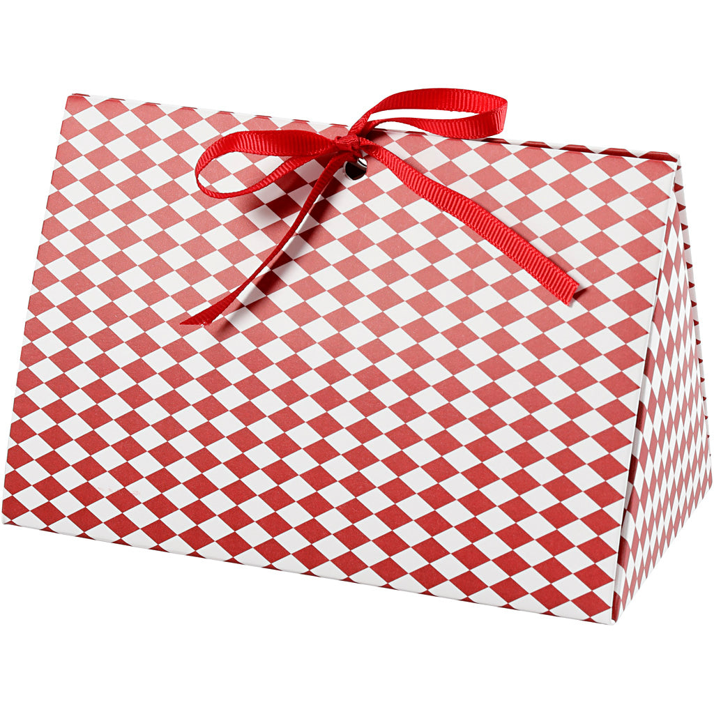 Vivi Gade gift box, harlequin pattern, size 15x7x8 cm, 250 g, red, white, 3 pieces 1 box