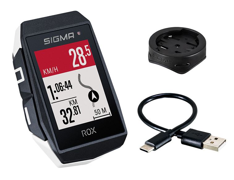 Sigma rox 11.1 evo gps zw white standard handlebar mount + usb-c charging cable