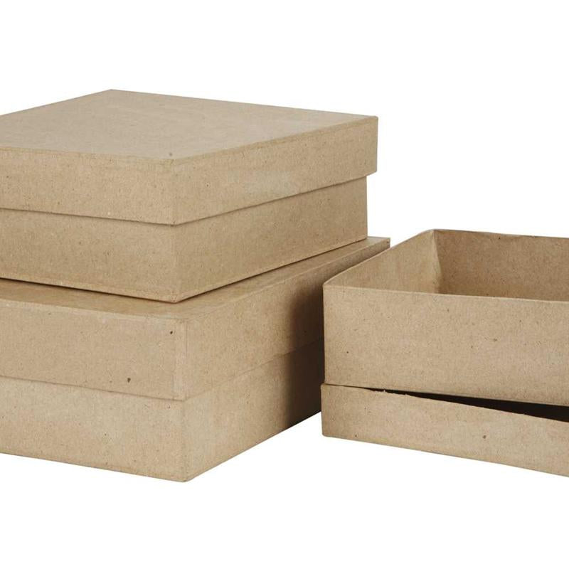 Creativ company square boxes, h: 5+6+7,5 cm, dim 16+18+20 cm, 3 pieces 1 set