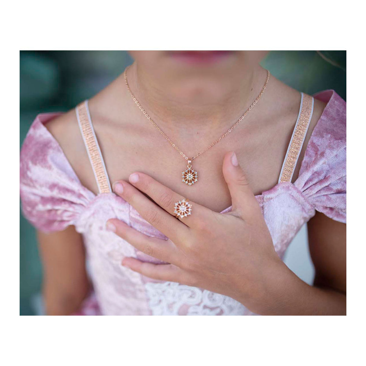 Great pretenders sneeuwvlok ketting ring set - 2st.