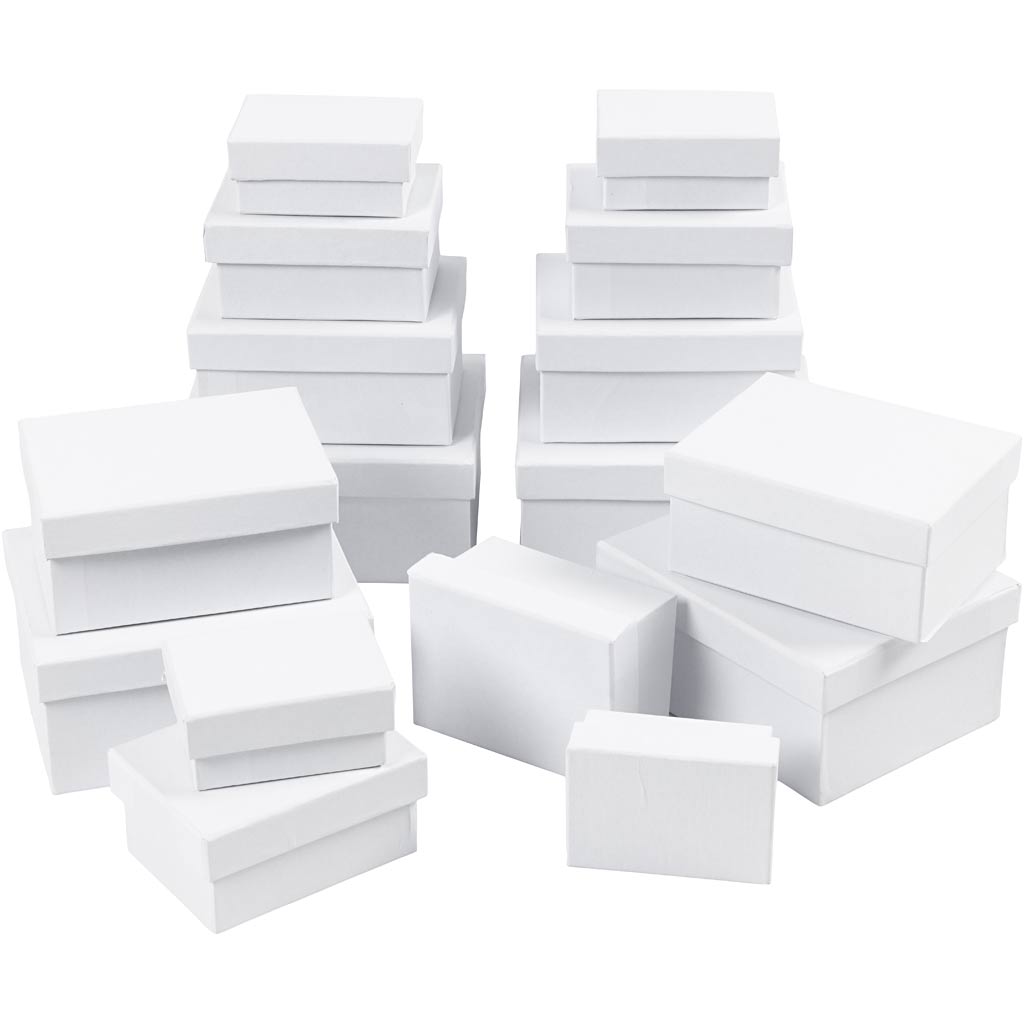 Creativ company rectangular boxes, h: 3.5 + 4.5 + 5.5 + 6.5 cm, dim 7.5x5 + 9.5x7 + 11.5x8.5 + 14x11 cm, 4x4 pieces 1 box
