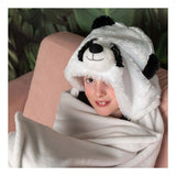 Noxxiez knuffeldeken met capuchon panda, 130x100cm
