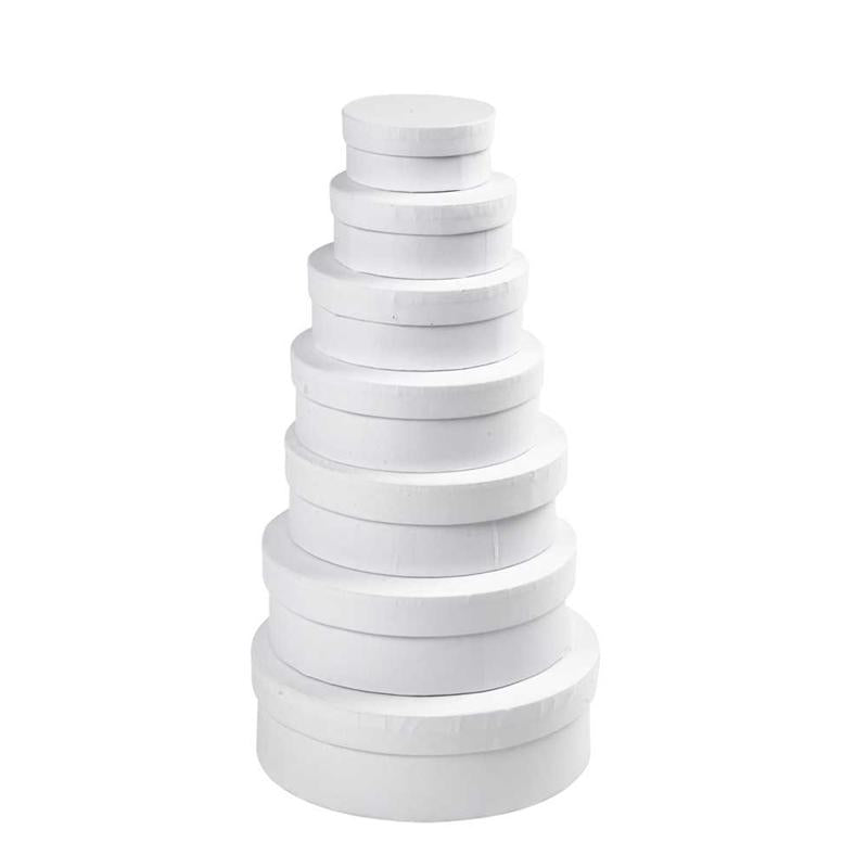 Creativ company round boxes, h: 4+4,5+5+5,5+6+6,5+7 cm, d 8,5+10,5+12,5+14,5+16,5+18,5+21,5 cm, white, 7 pieces 1 set