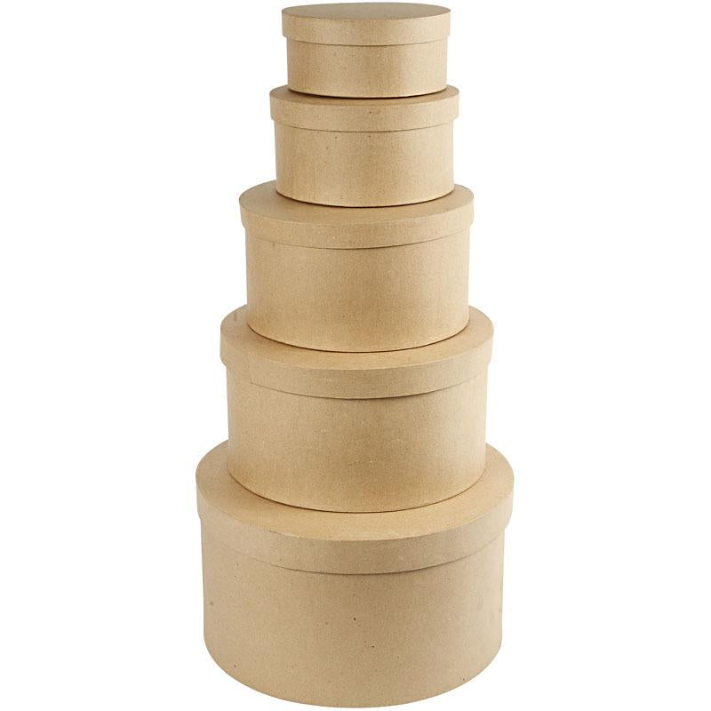 Creativ company round hat boxes, h: 8+10+13+15+19 cm, d 16,5+18,5+24+28,5+35,5 cm, 5 pieces 1 set