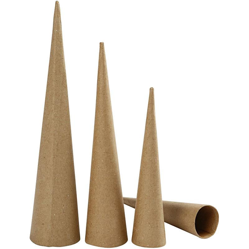 Creativ company high cones, h: 20-25-30 cm, d 4-5-6 cm, 3 pieces 1 box