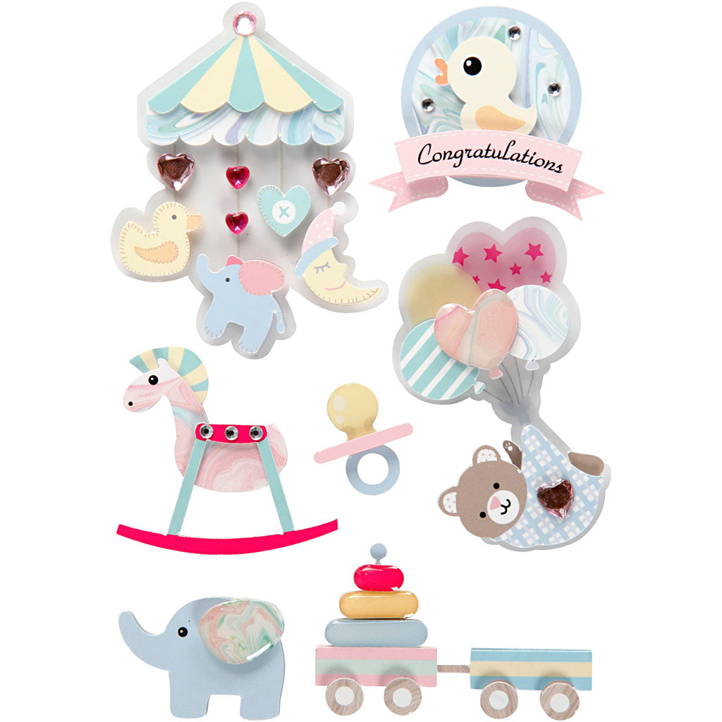 Creativ company 3d stickers, baby, h: 25-70 mm, w: 20-55 mm, thickness 7 mm, 8 pieces 1 box
