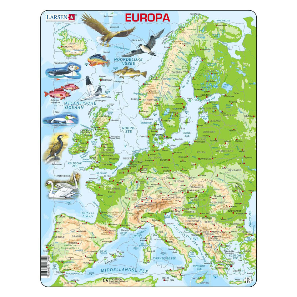 Selecta Larsen jigsaw puzzle map Europe - geographical with animals, 87 pcs.