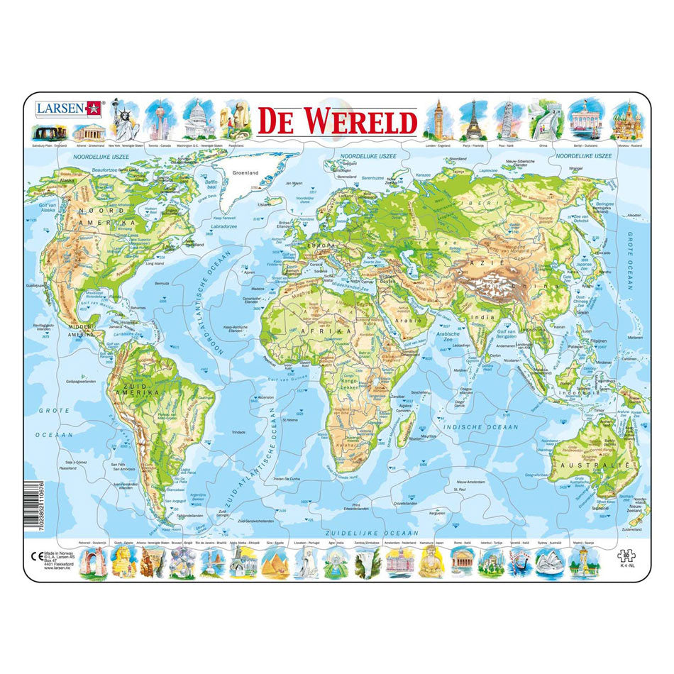 Selecta Larsen puzzle carte du monde - géographique, 80 pcs.