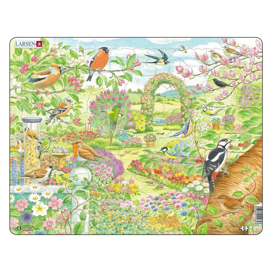 Selecta Larsen Puzzle Tiere – Gartenvögel und Blumen, 60 Teile.