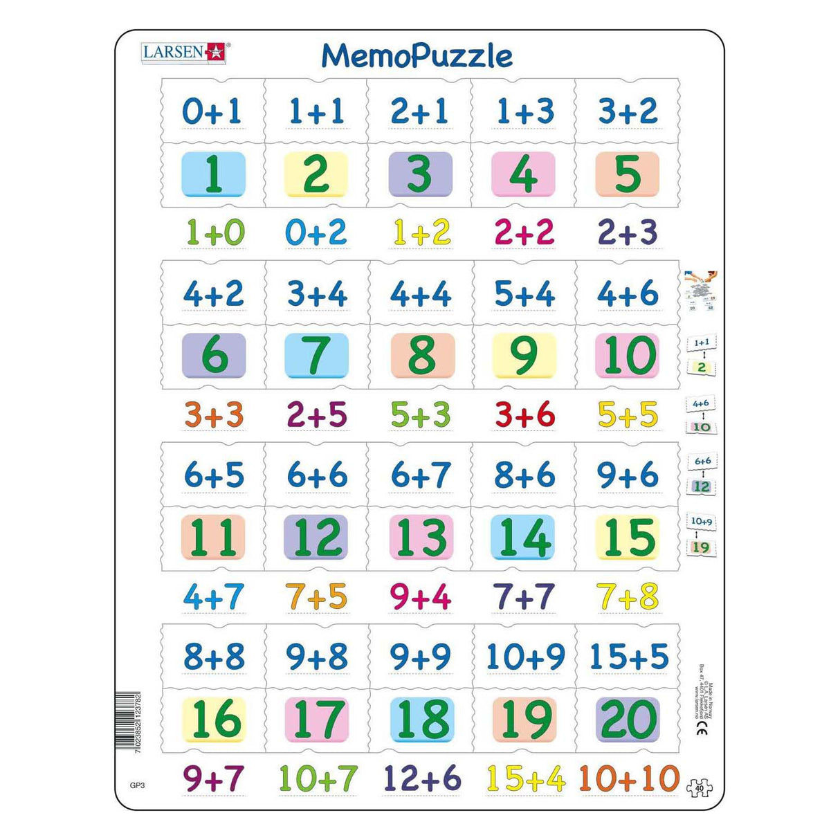 Selecta Larsen memo puzzle - addition with numbers from 0-20, 40 pcs.