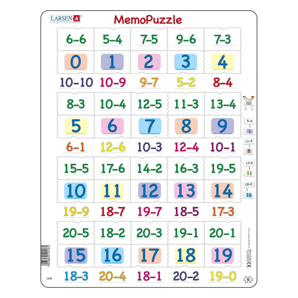 Selecta Larsen memo puzzle - subtraction with numbers from 0-20, 40 pcs.