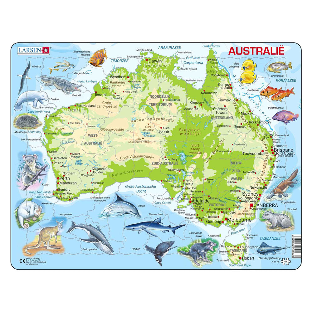 Selecta Larsen Pluzzle Map Australia Geographical with animals, 65st.