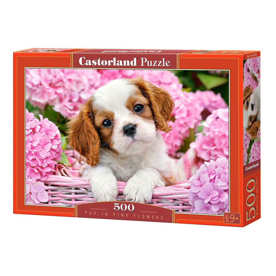 Selecta castorland jigsaw puzzle puppy in pink flowers, 500 pcs.