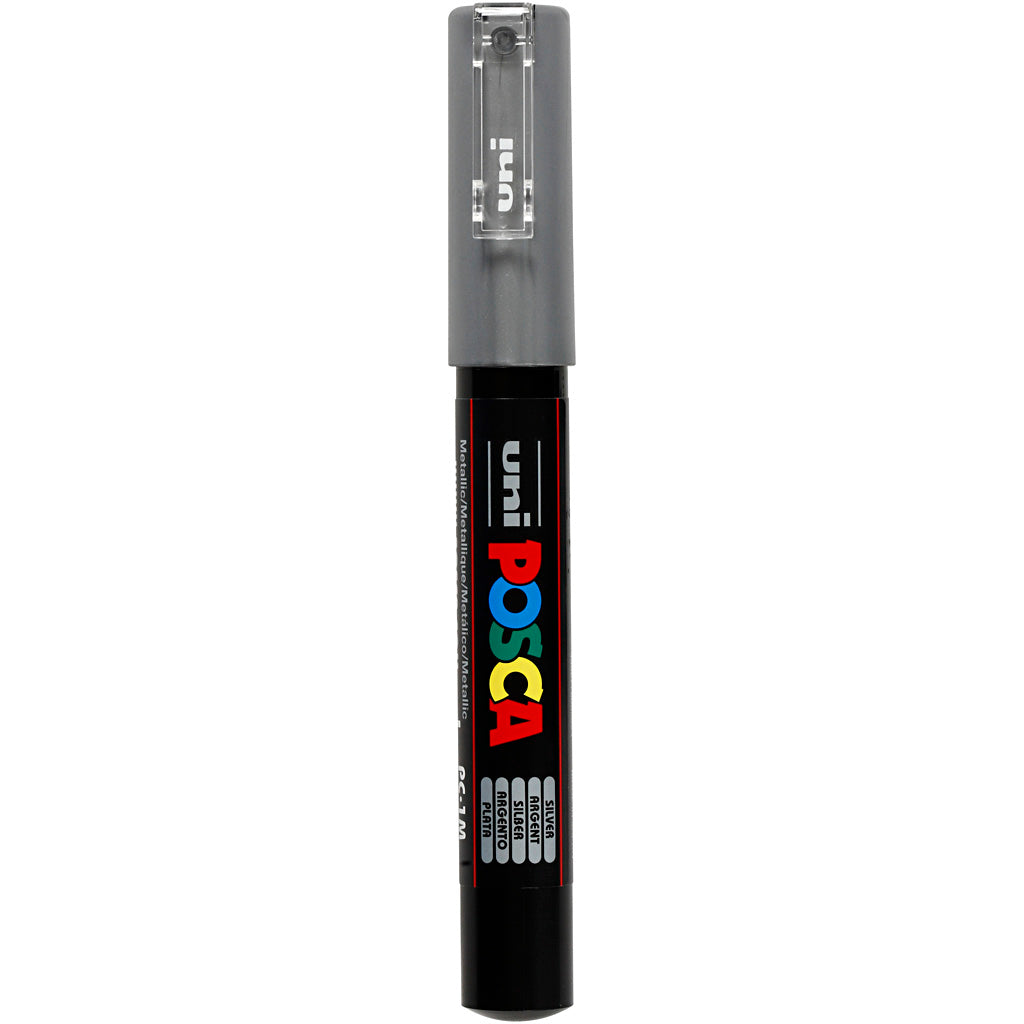 Uni-posca posca marker, afm pc-1m, lijndikte 0,7 mm, extra-fijn, zilver, 1 stuk
