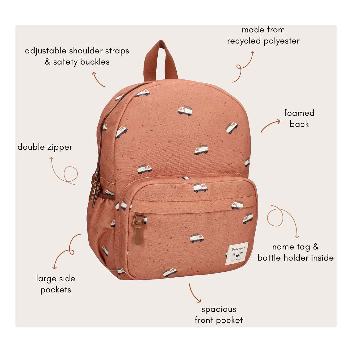 Kidzroom backpack turin enchanted memories brown fire truck