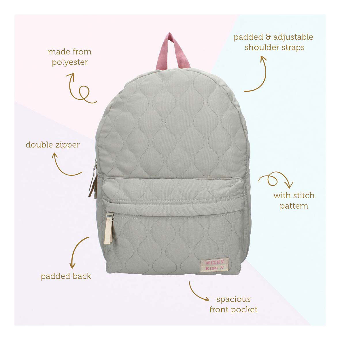 Milky Kiss rygsæk sød bliss grøn 39 x 29 x 12 cm