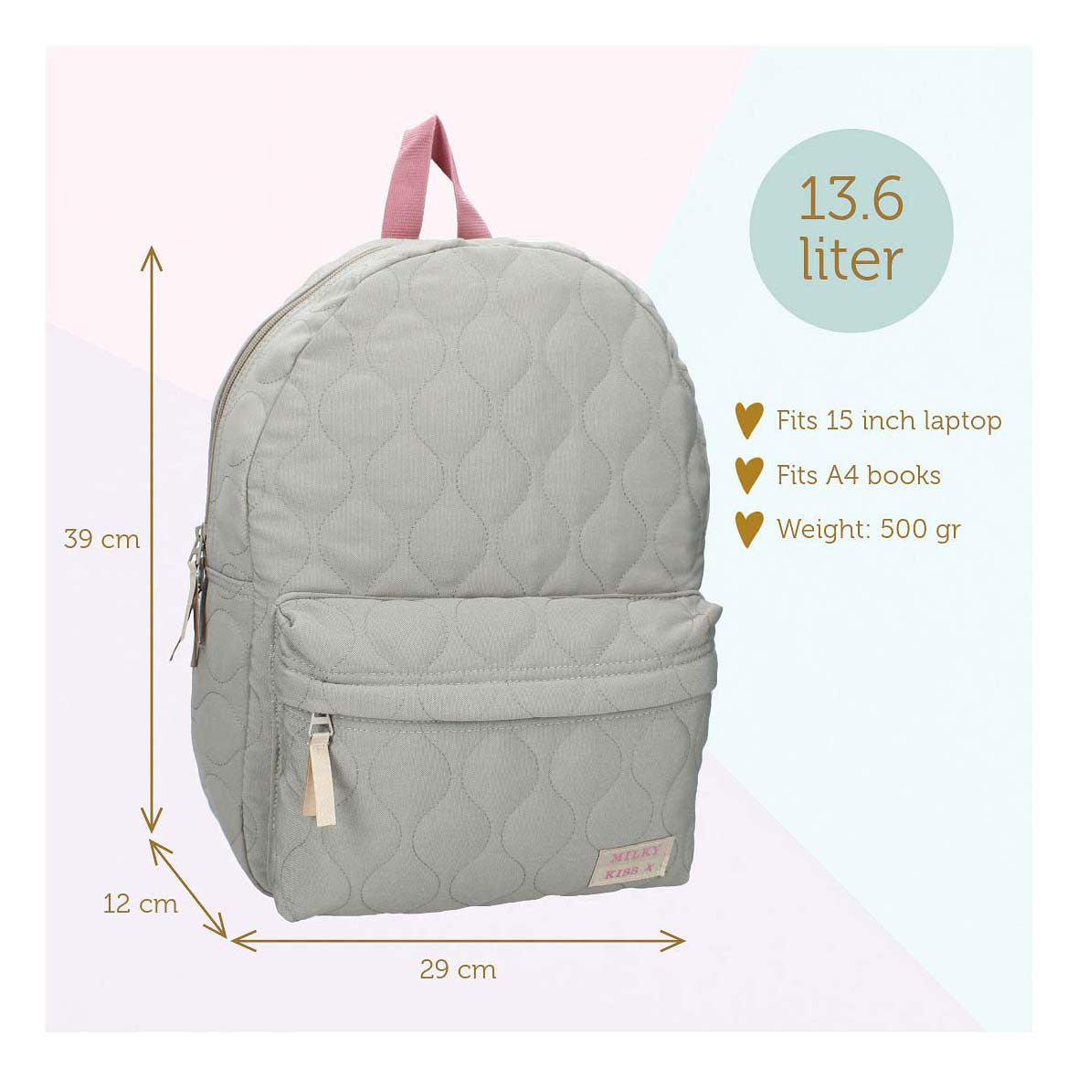 Milky Kiss rygsæk sød bliss grøn 39 x 29 x 12 cm