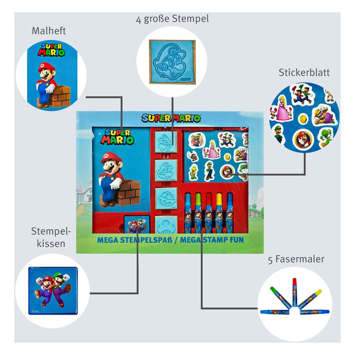 SET SUPER MARIO Mega Stamp Set
