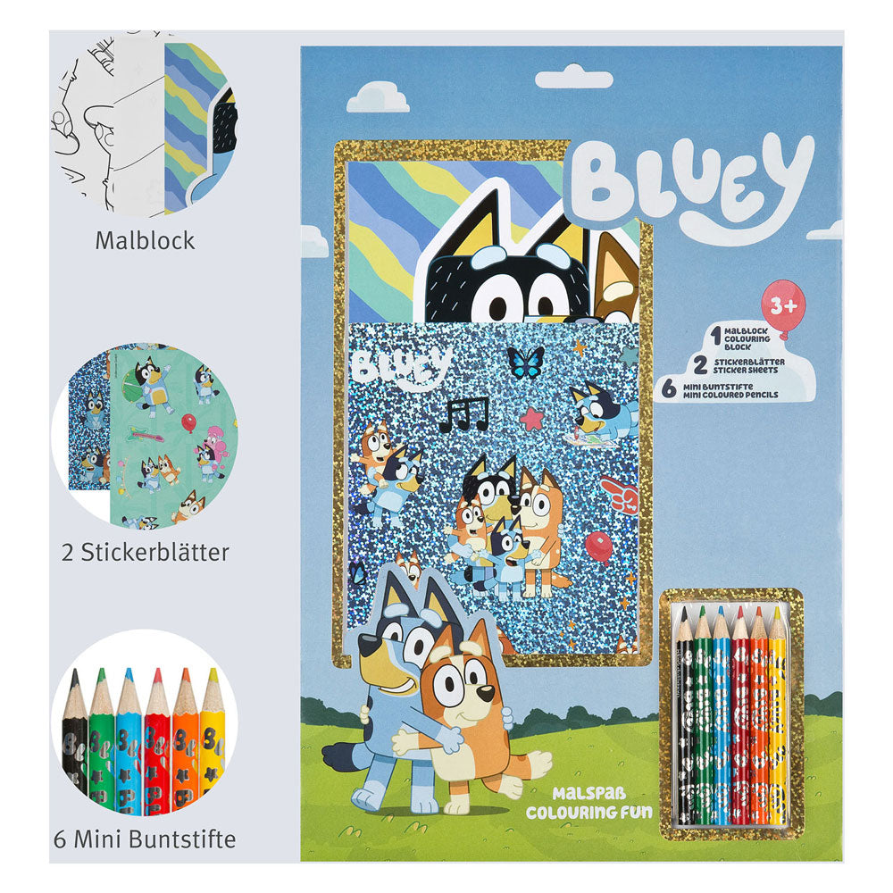 Undercover kleurblok bluey met kleurpotloden en stickers