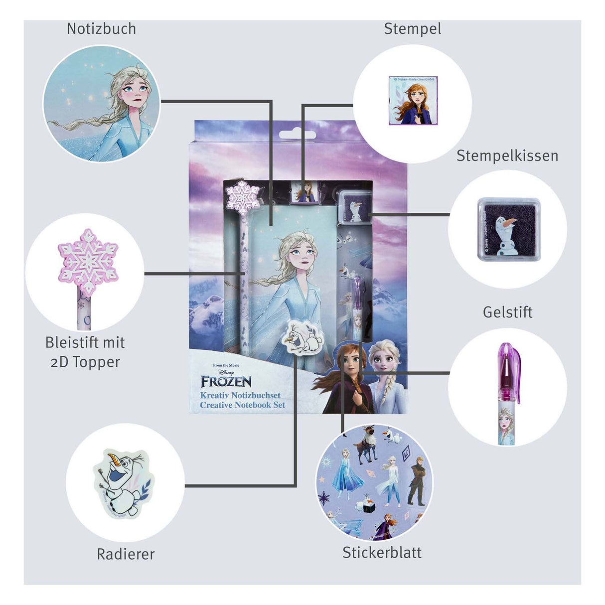 Set blocco note sotto copertura Frozen - 7 pz.