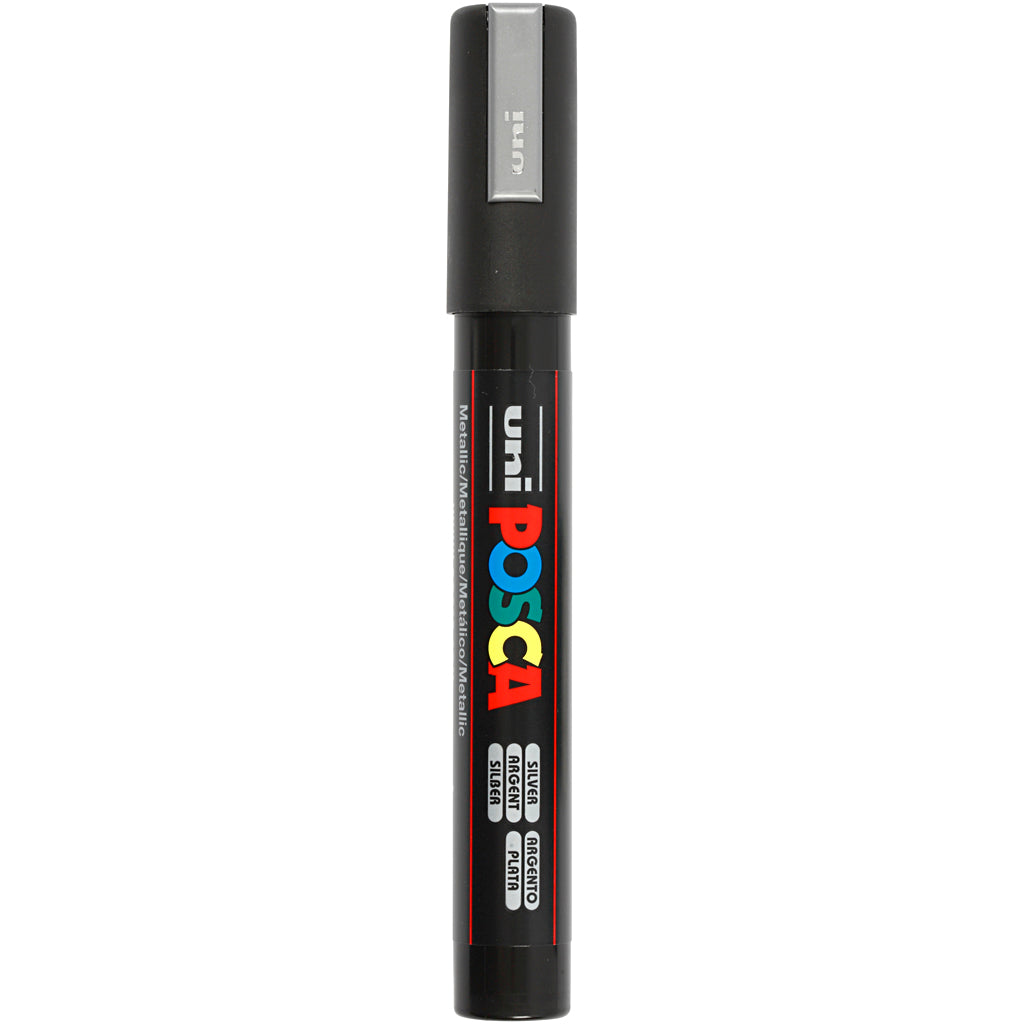 Uni-posca posca marker, afm pc-5m, lijndikte 2,5 mm, medium, zilver, 1 stuk