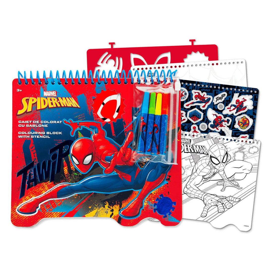 Spiderman barvni blok z označevalci in predlogi