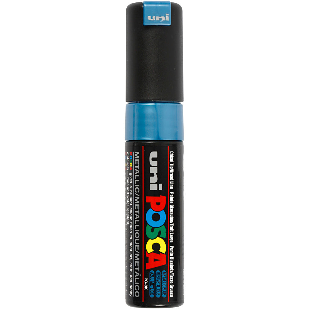Uni-posca posca marker, afm pc-8k, lijndikte 8 mm, breed, metallic blauw, 1 stuk