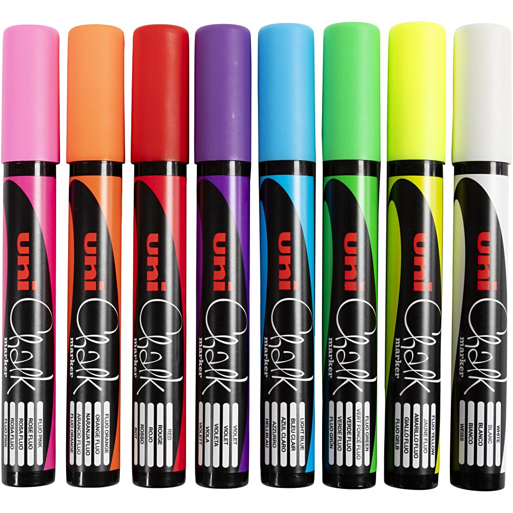 Uni-posca chalk marker, lijndikte 1,8-2,5 mm, 8 stuk 1 doos