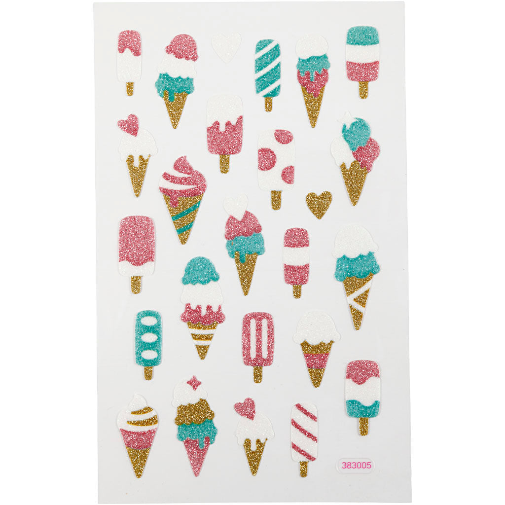 Creativ company glitter stickers, ijsjes, vel 10x16 cm, 1 vel