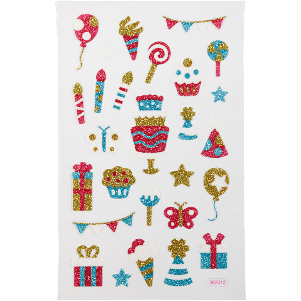Creativ company glitter stickers, vejaardag, vel 10x16 cm, 1 vel