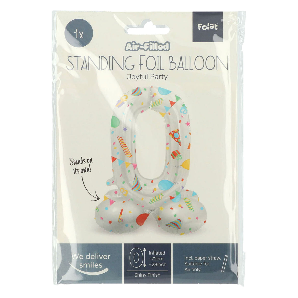 Standing foil balloon Joyful Party number 0 -72cm