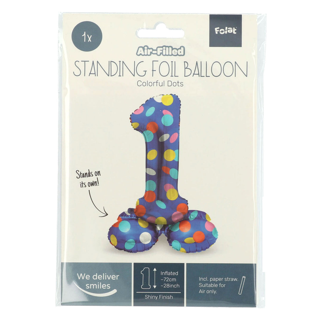 Folat BV stehende Folienballon farbenfrohe Punkte Nummer 1 - 72 cm