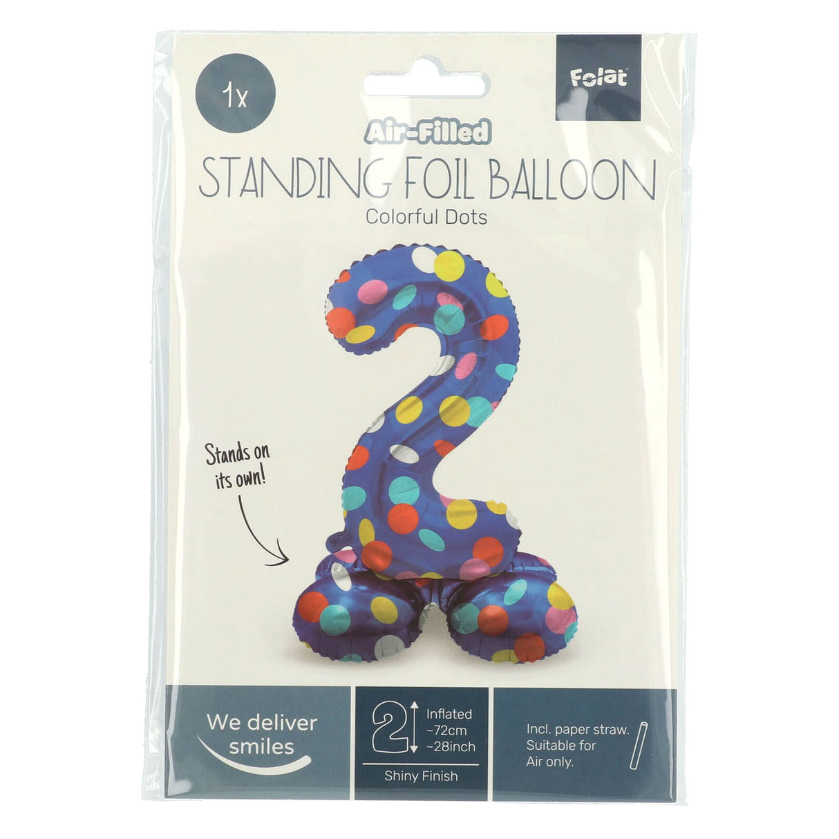 Folat Standing Foil Balloon Colorful Dots Number 2 - 72cm