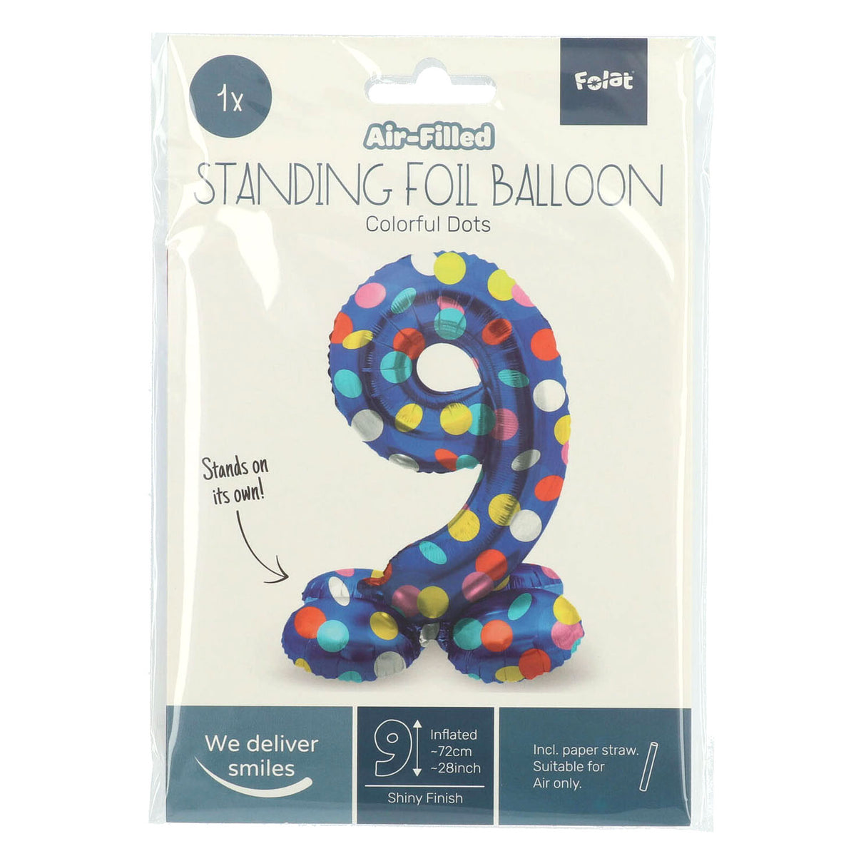 Standing foil balloon colorful dots figure 9 - 72cm