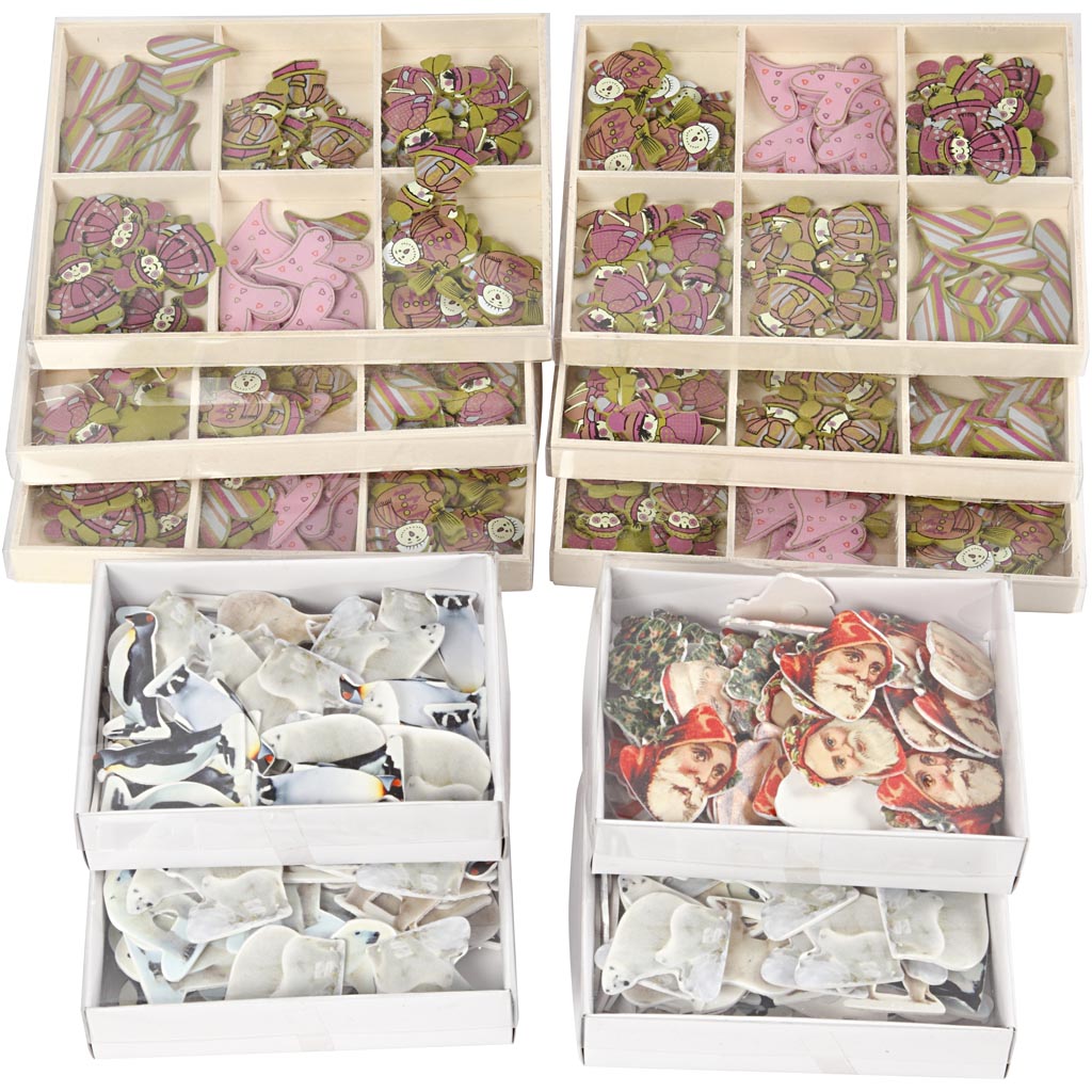 Creativ company wooden figures, h: 40-50 mm, w: 15-45 mm, contents may vary, 600 pieces 1 box