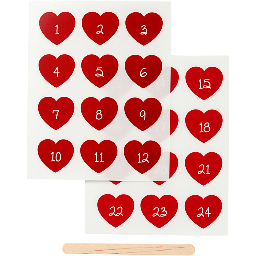 Creativ company rub-on stickers, Advent numbers, h: 32 mm, w: 28 mm, sheet 12.2x15.3 cm, red, 1 box