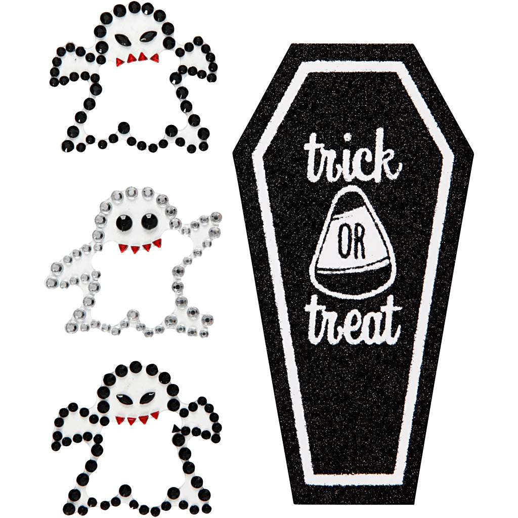 Creativ company stickers with rhinestones, ghosts and coffin, sheet 14x17 cm, 1 sheet