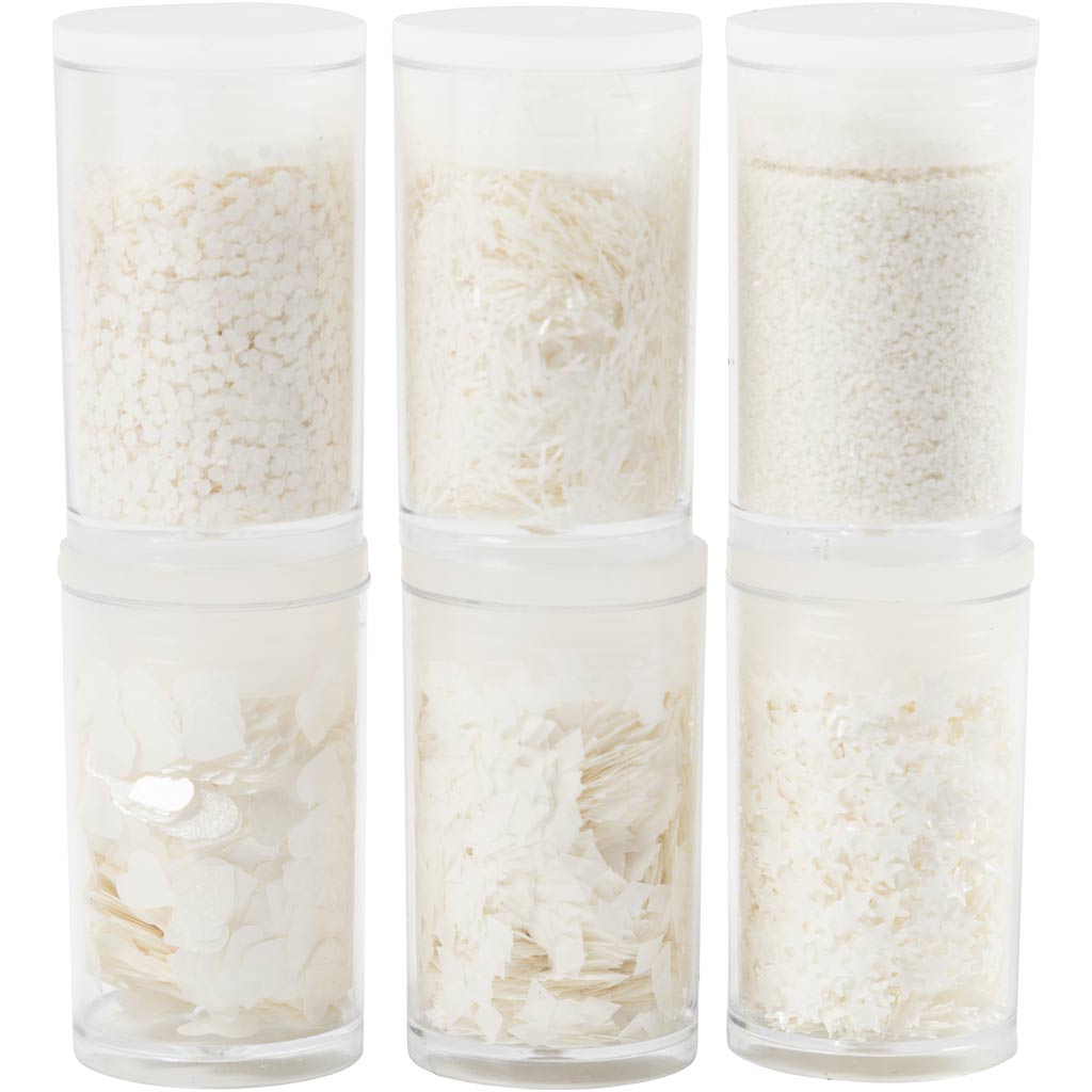 Creativ company bio sparkles sequins, zilver, wit, 6x7 ml 1 doos