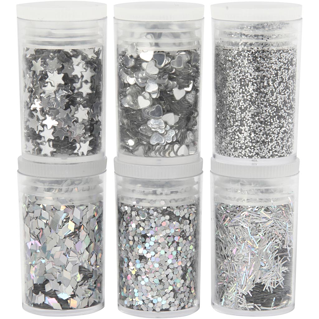 Creativ company bio sparkles sequins, zilver, 6x7 ml 1 doos