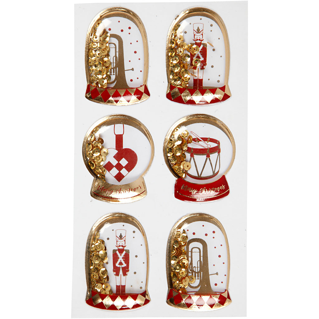 Vivi Gade shaker stickers, nutcracker, size 49x32+45x36 mm, gold, 6 pieces 1 box