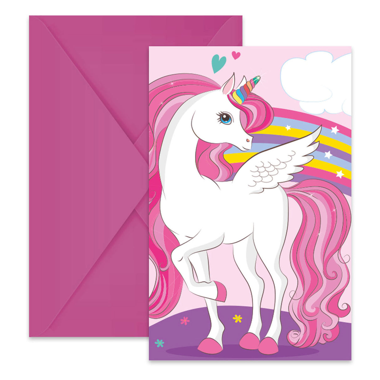 Invitations and envelopes FSC unicorn rainbow colors, 6st.