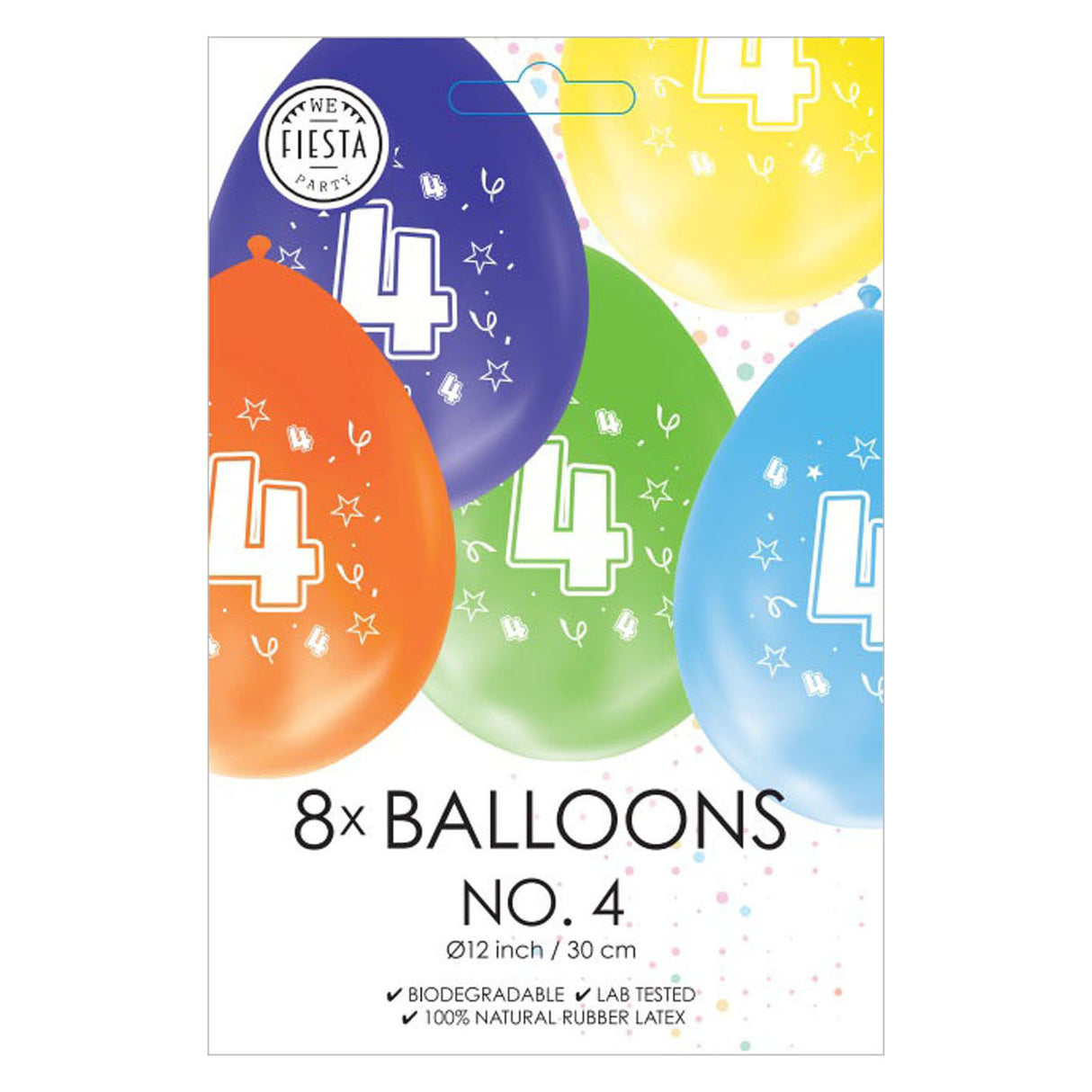 Balloons 2-sided printed number 4, 8st.