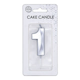 Globos taartkaars 6cm metallic zilver no.1